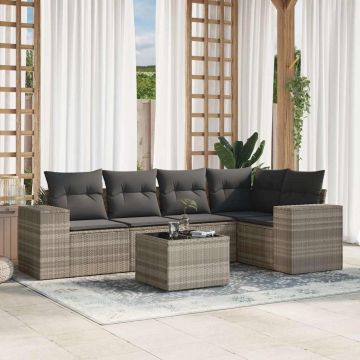 Set Divano da Giardino 6pz con Cuscini Grigio Chiaro Polyrattan