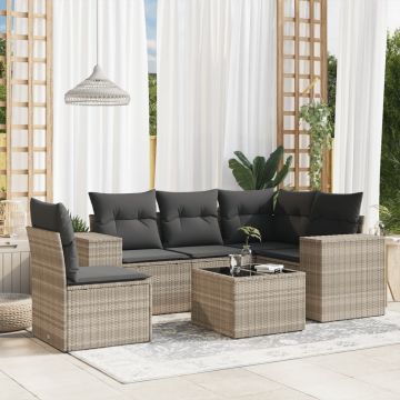 Set Divano da Giardino 6pz con Cuscini Grigio Chiaro Polyrattan
