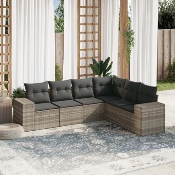 Set Divano da Giardino 6pz con Cuscini Grigio Chiaro Polyrattan