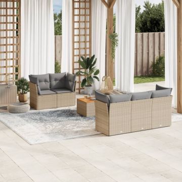 Set Divani da Giardino 6 pz con Cuscini in Polyrattan beige