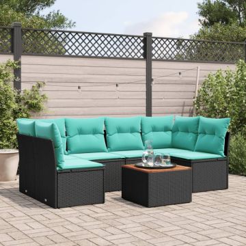 Set Divani da Giardino 7 pz con Cuscini Nero in Polyrattan