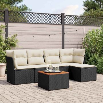 Set Divano da Giardino 6 pz con Cuscini Nero in Polyrattan