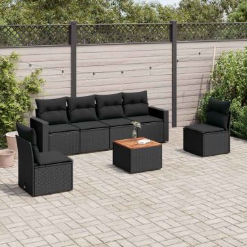 Set Divani da Giardino con Cuscini 7pz Nero Polyrattan