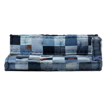 Set Cuscini per Divani Pallet 3pz Blu Denim Patchwork