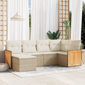 Set Divano da Giardino 6 pz con Cuscini Beige in Polyrattan