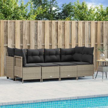 Set Divano da Giardino 5pz con Cuscini Grigio Chiaro Polyrattan