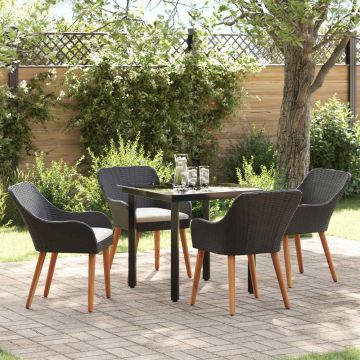 Set da Pranzo per Giardino 5 pz Nero polyrattan