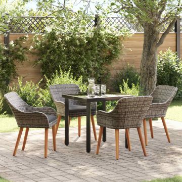 Set da Pranzo per Giardino 5 pz Grigio polyrattan