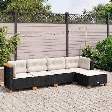 Set Divani da Giardino 5 pz con Cuscini in Polyrattan Nero