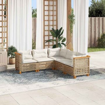 Set Divano da Giardino 5 pz con Cuscini Beige in Polyrattan