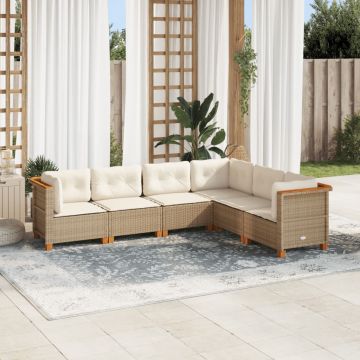 Set Divano da Giardino 6 pz con Cuscini Beige in Polyrattan