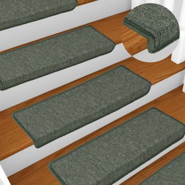 Tappetini per scale 15 pz 65x21x4 cm Verde scuro con bordo rettangolare