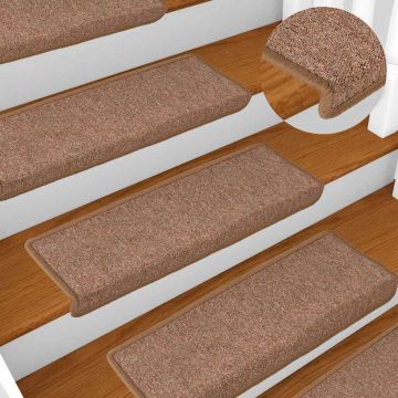 Tappetini per scale 15 pz 65x21x4 cm Marrone Bordo rettangolare