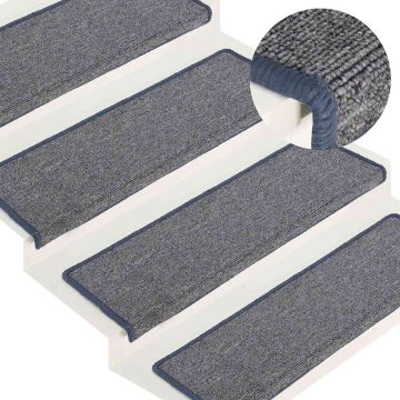 Tappetini per scale 15 pz 65x21x4 cm Grigio chiaro e blu con bordo rettangolare