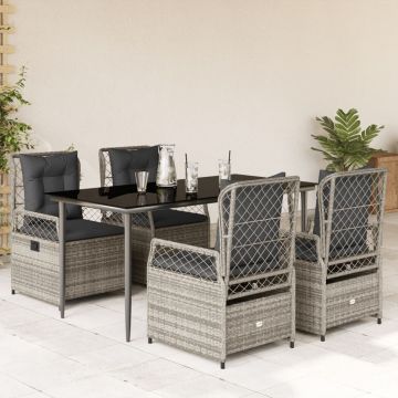 Set da Pranzo da Giardino 5 pz con Cuscini in Polyrattan Grigio