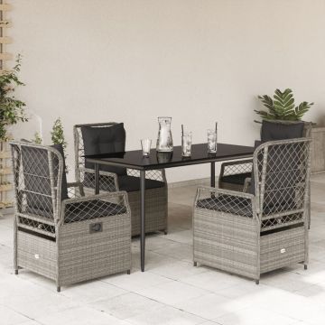 Set Pranzo da Giardino 5pz con Cuscini Grigio Chiaro Polyrattan