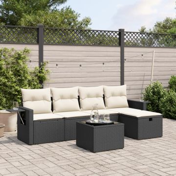 Set Divano da Giardino 6 pz con Cuscini Nero in Polyrattan