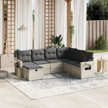 Set Divani da Giardino 7pz con Cuscini Grigio Chiaro Polyrattan