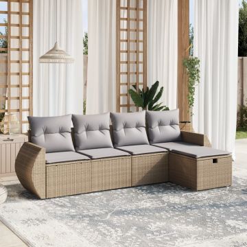Set Divano da Giardino 5 pz con Cuscini Beige Misto Polyrattan