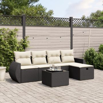 Set Divano da Giardino 6 pz con Cuscini Nero in Polyrattan