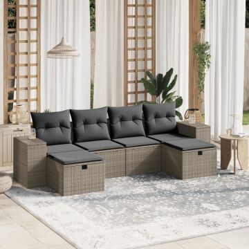 Set Divano da Giardino 6pz con Cuscini Grigio Chiaro Polyrattan