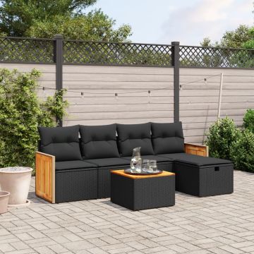 Set Divano da Giardino 6 pz con Cuscini Nero in Polyrattan