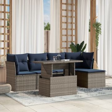 Set Divani da Giardino 6 pz con Cuscini Grigio in Polyrattan