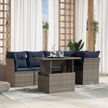 Set Divani da Giardino 6 pz con Cuscini Grigio in Polyrattan