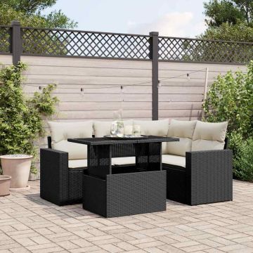 Set Divani da Giardino 5 pz con Cuscini in Polyrattan Nero