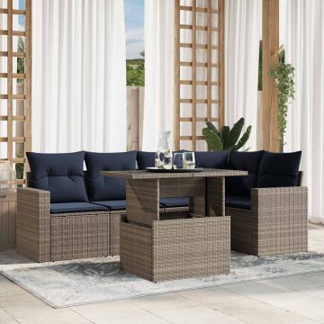 Set Divani da Giardino 6 pz con Cuscini Grigio in Polyrattan