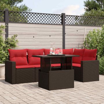Set Divani da Giardino 6 pz con Cuscini Marrone in Polyrattan