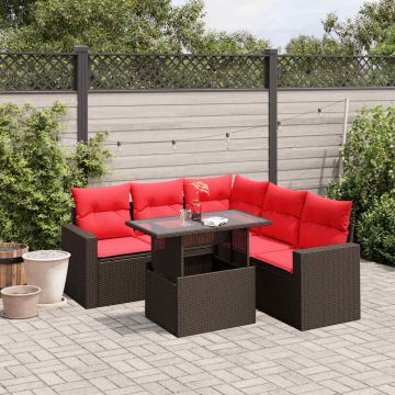 Set Divani da Giardino 6 pz con Cuscini Marrone in Polyrattan