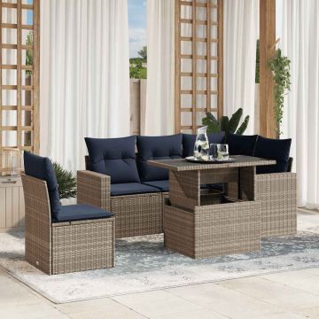 Set Divani da Giardino 6 pz con Cuscini Grigio in Polyrattan