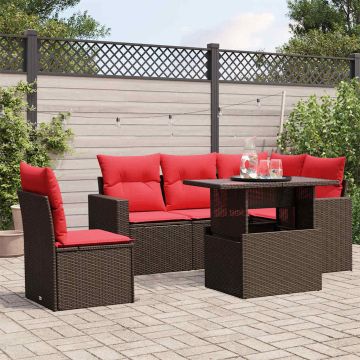 Set Divani da Giardino 6 pz con Cuscini Marrone in Polyrattan