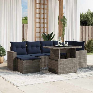 Set Divani da Giardino 7 pz con Cuscini Grigio in Polyrattan