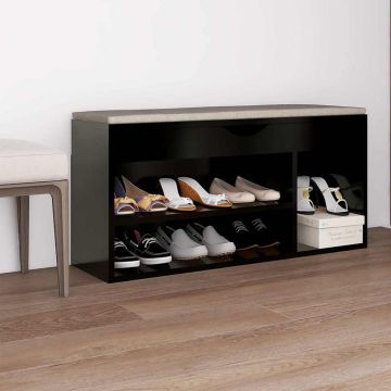 Panca Porta Scarpe con Cuscino Nera 104x30x49cm Multistrato