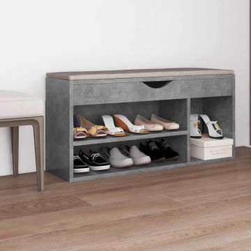 Panca Scarpe con Cuscino Grigio Cemento 104x30x49cm Multistrato