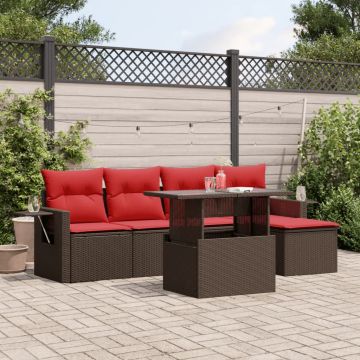 Set Divani da Giardino 6 pz con Cuscini Marrone in Polyrattan