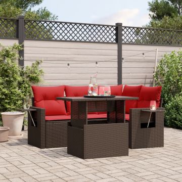 Set Divani da Giardino 5 pz con Cuscini Marrone in Polyrattan