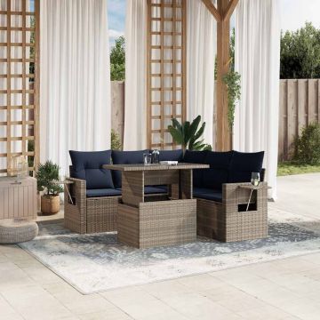 Set Divani da Giardino 6 pz con Cuscini Grigio in Polyrattan