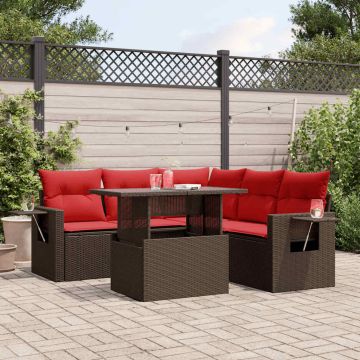 Set Divani da Giardino 6 pz con Cuscini Marrone in Polyrattan