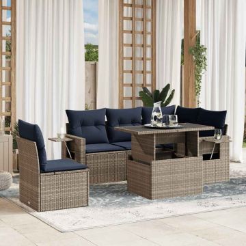 Set Divani da Giardino 6 pz con Cuscini Grigio in Polyrattan