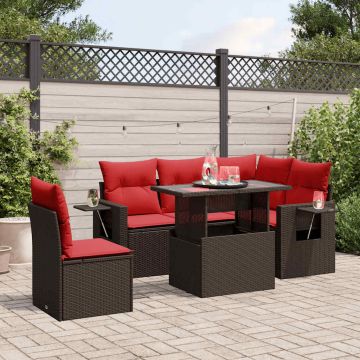Set Divani da Giardino 6 pz con Cuscini Marrone in Polyrattan
