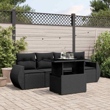 Set Divani da Giardino 5 pz con Cuscini in Polyrattan Nero
