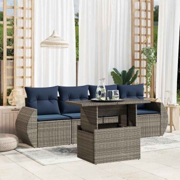 Set Divani da Giardino 5 pz con Cuscini Grigio in Polyrattan