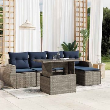 Set Divani da Giardino 6 pz con Cuscini Grigio in Polyrattan
