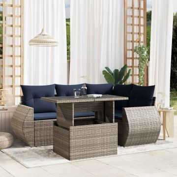Set Divani da Giardino 5 pz con Cuscini Grigio in Polyrattan