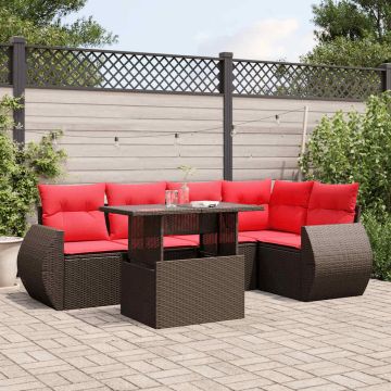 Set Divani da Giardino 6 pz con Cuscini Marrone in Polyrattan