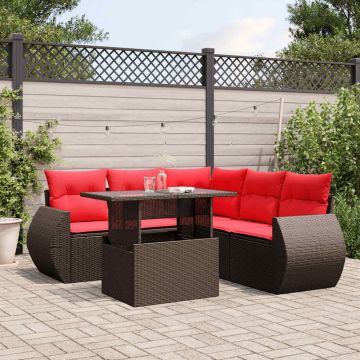 Set Divani da Giardino 6 pz con Cuscini Marrone in Polyrattan