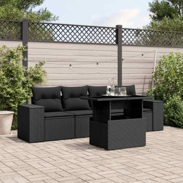 Set Divani da Giardino 5 pz con Cuscini in Polyrattan Nero